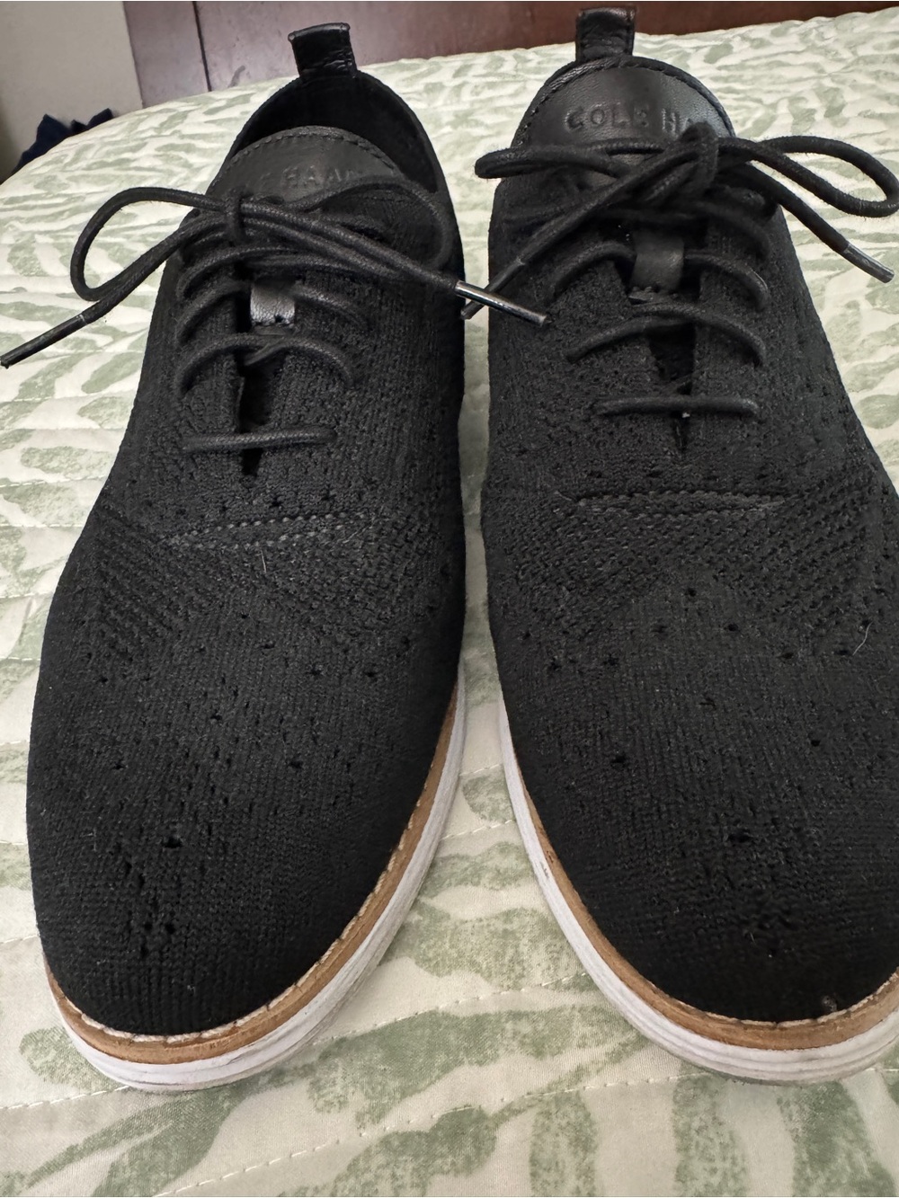 Cole Haan Black Knit Derby Oxfords with Brown Trim